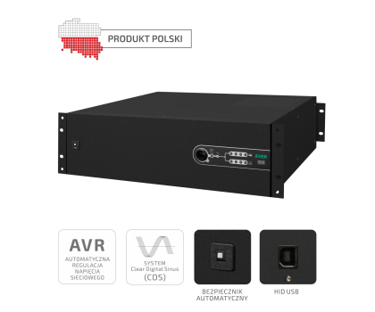 UPS (zasilacz awaryjny) Ever SINLINE 1600 (1600VA/1040W, AVR, 6x IEC, 19" 3U)